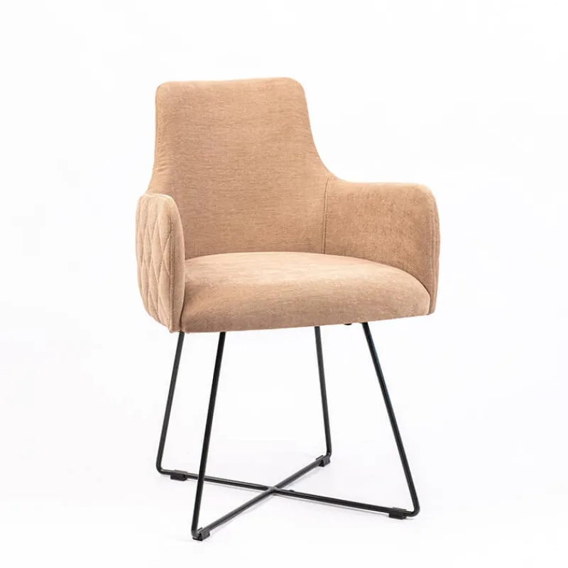 Sessio Anders diamant Fauteuil design en tissu dos matelassé et pieds métal> Chaise Salon|Chaise De Salle à Manger