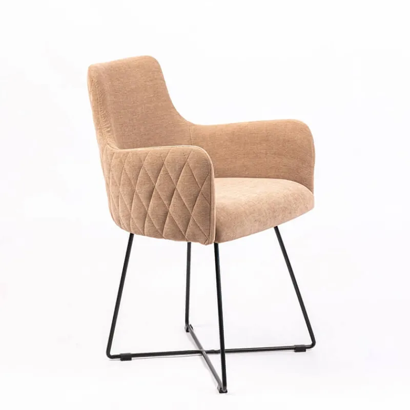 Sessio Anders diamant Fauteuil design en tissu dos matelassé et pieds métal> Chaise Salon|Chaise De Salle à Manger