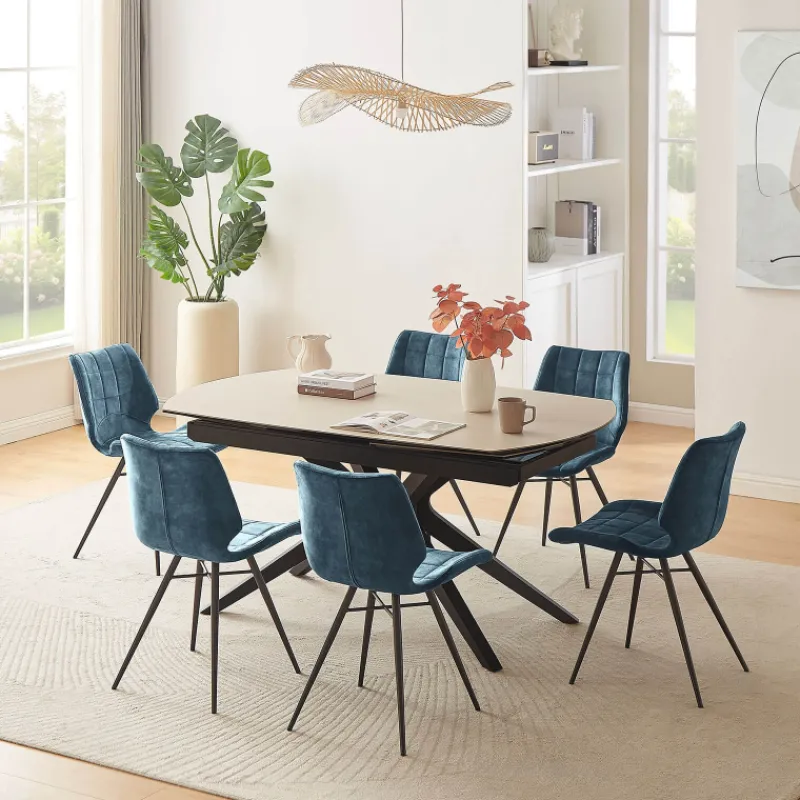 AngèleTable moderne extensible en céramique pieds métal> Table De Salle à Manger