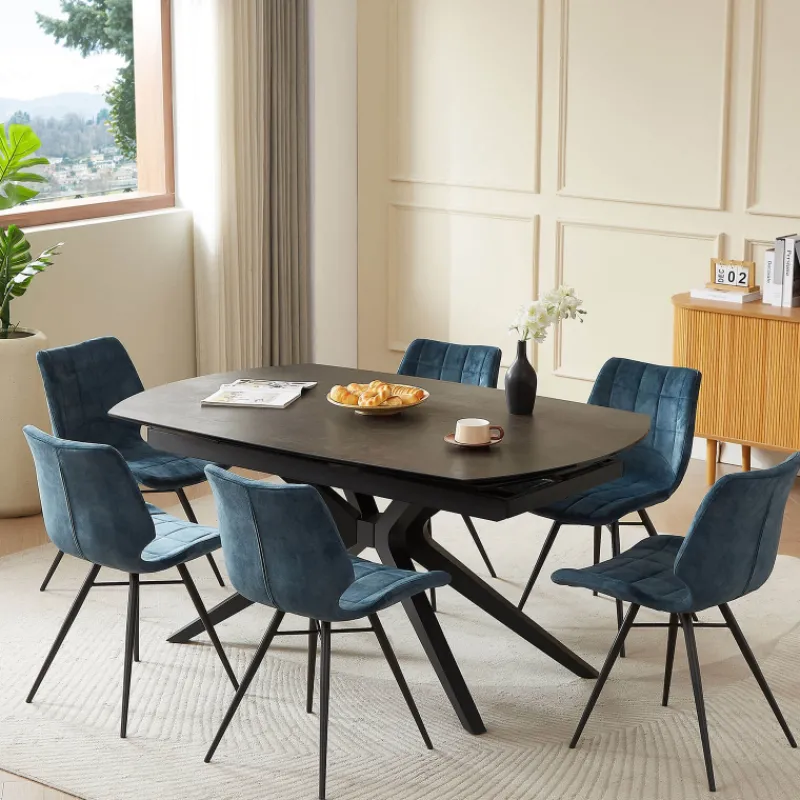 AngèleTable moderne extensible en céramique pieds métal> Table De Salle à Manger
