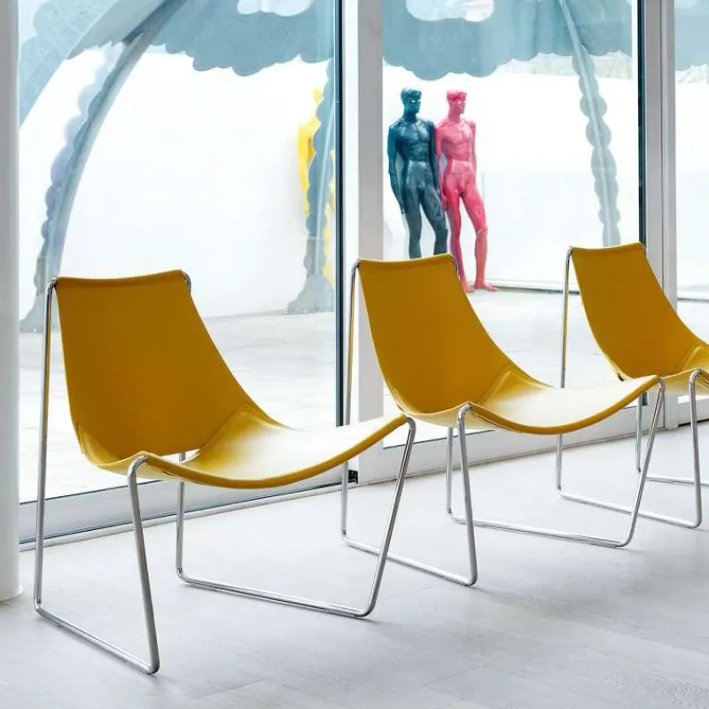 Midj Apelle ® Chaise transat design en croûte de cuir et métal> Chaise Salon|Chaise Pour Chambre