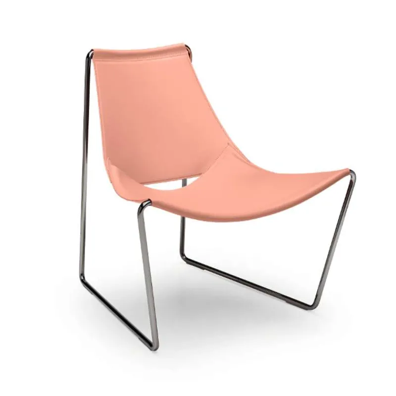 Midj Apelle ® Chaise transat design en croûte de cuir et métal> Chaise Salon|Chaise Pour Chambre