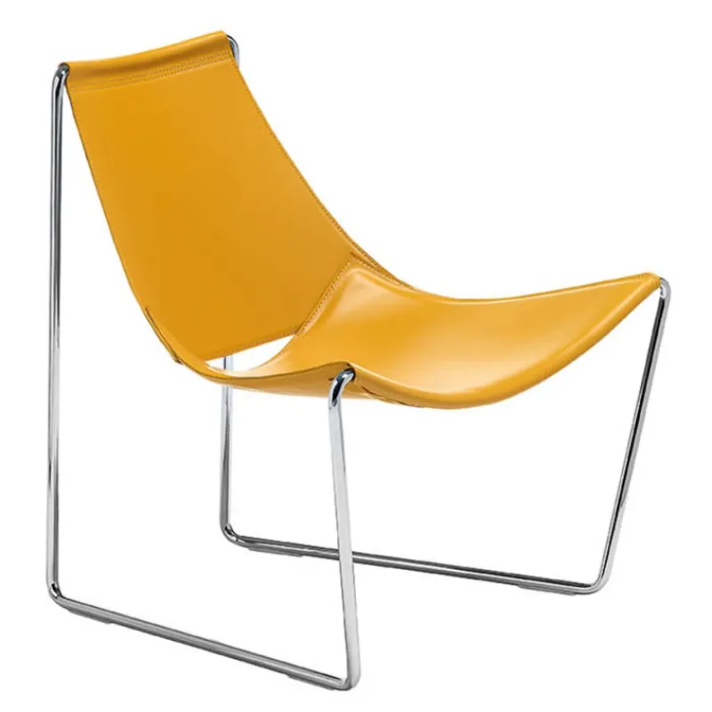 Midj Apelle ® Chaise transat design en croûte de cuir et métal> Chaise Salon|Chaise Pour Chambre
