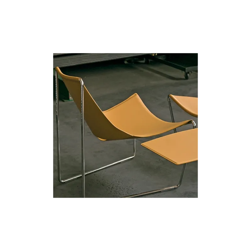 Midj Apelle ® Chaise transat design en croûte de cuir et métal> Chaise Salon|Chaise Pour Chambre