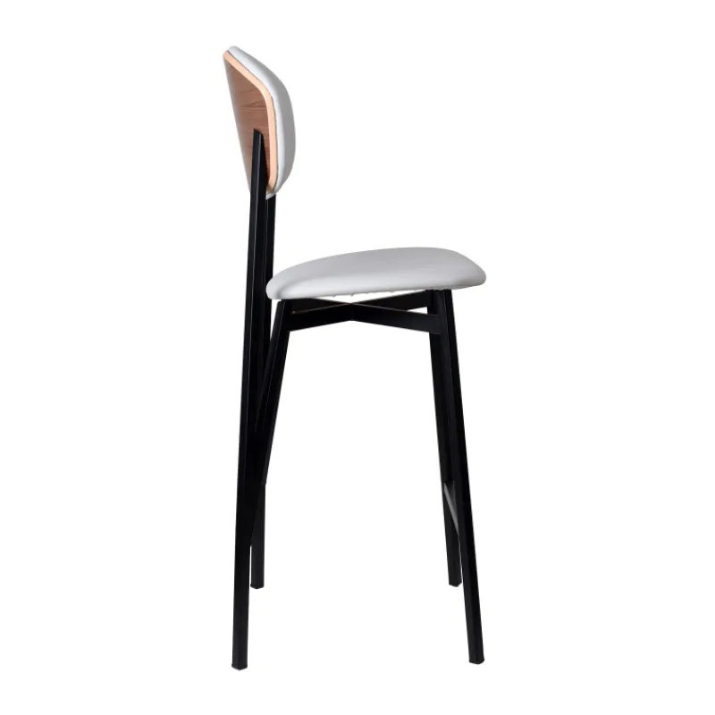 Carrier Artémis ® Tabouret snack design français assise et dossier en simili dos bois et pieds en métal> Tabouret Snack (assise +/- 65 Cm)|Tabouret De Bar (assise +/- 80 Cm)