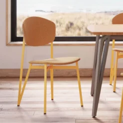 Carrier Artémis XL ® Chaise design française avec assise en tissu, dos du dossier bois et pieds en métal> Chaise De Salle à Manger|Chaise Salon