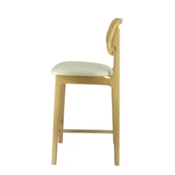 AugustinTabouret snack avec dossier en cannage et assise en tissu><noscript><img width=