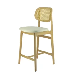 AugustinTabouret snack avec dossier en cannage et assise en tissu><noscript><img width=