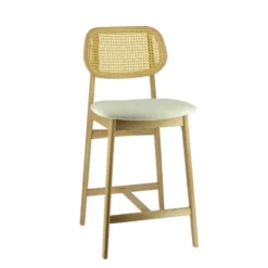 AugustinTabouret snack avec dossier en cannage et assise en tissu><noscript><img width=