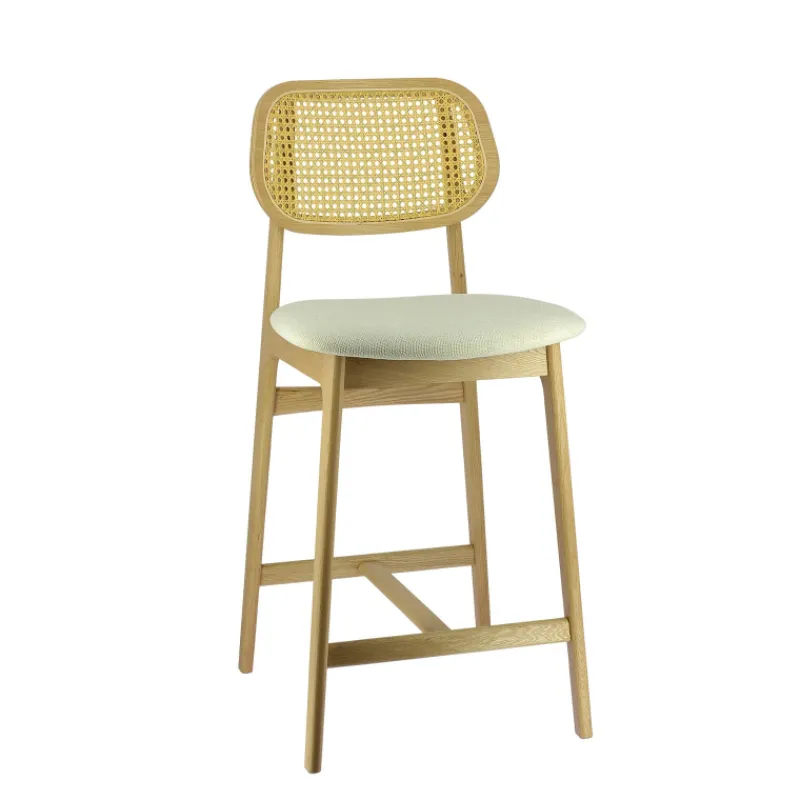 AugustinTabouret snack avec dossier en cannage et assise en tissu> Tabouret Snack (assise +/- 65 Cm)|Tabouret De Bar (assise +/- 80 Cm)