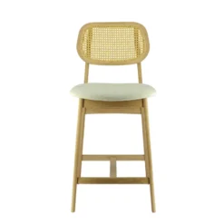 AugustinTabouret snack avec dossier en cannage et assise en tissu><noscript><img width=