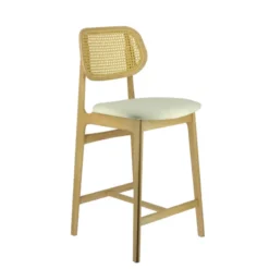 AugustinTabouret snack avec dossier en cannage et assise en tissu><noscript><img width=