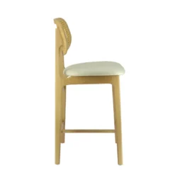 AugustinTabouret snack avec dossier en cannage et assise en tissu><noscript><img width=