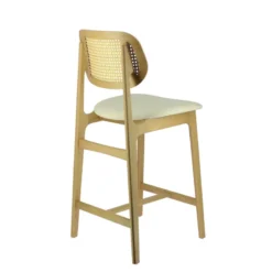AugustinTabouret snack avec dossier en cannage et assise en tissu><noscript><img width=