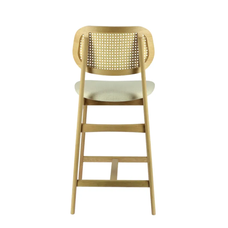 AugustinTabouret snack avec dossier en cannage et assise en tissu> Tabouret Snack (assise +/- 65 Cm)|Tabouret De Bar (assise +/- 80 Cm)