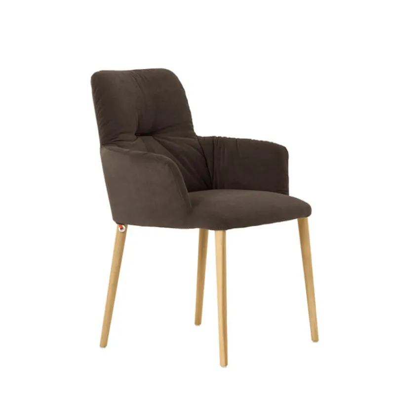 Mobitec Aura ® Chaise avec accoudoirs style cocooning en tissu et pieds bois> Chaise De Salle à Manger|Chaise Salon