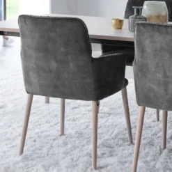 Mobitec Aura ® Chaise avec accoudoirs style cocooning en tissu et pieds bois><noscript><img width=