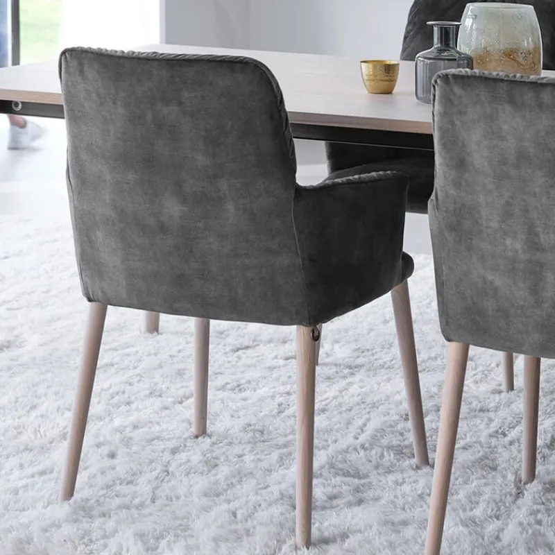 Mobitec Aura ® Chaise avec accoudoirs style cocooning en tissu et pieds bois> Chaise De Salle à Manger|Chaise Salon