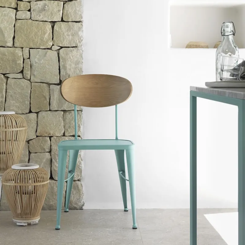 Jayso Austin Chaise en métal industriel dossier bois> Chaise De Cuisine|Chaise De Salle à Manger