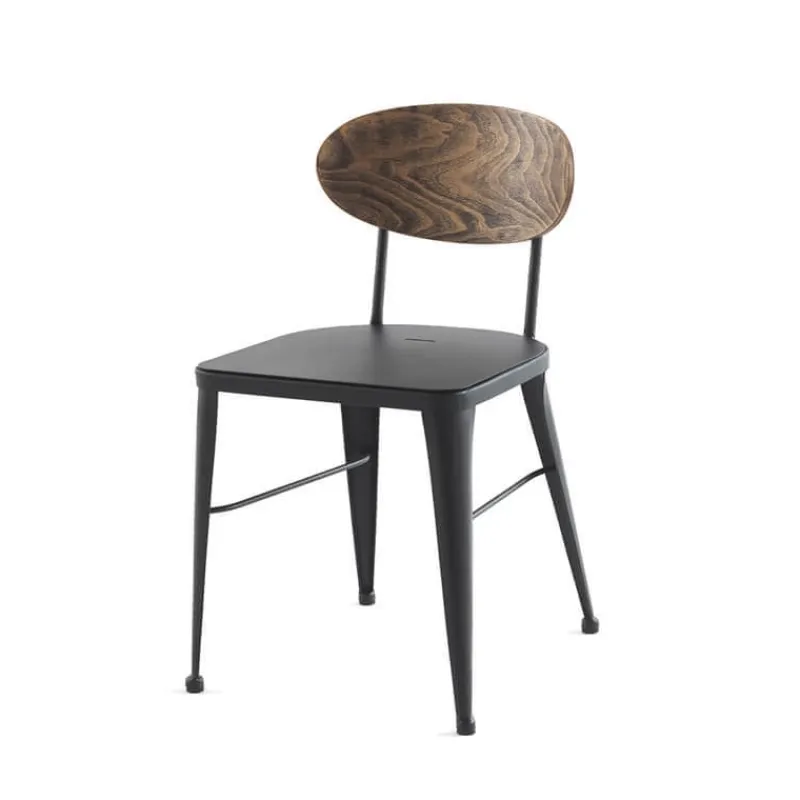 Jayso Austin Chaise en métal industriel dossier bois> Chaise De Cuisine|Chaise De Salle à Manger