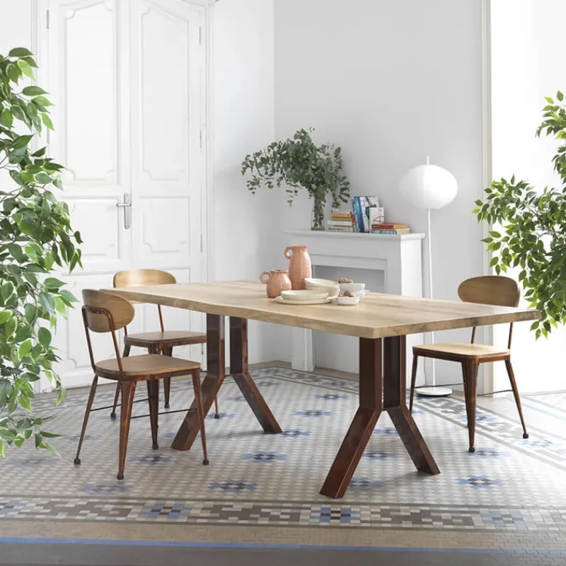 Jayso Austin Chaise industrielle vintage en bois et métal> Chaise De Cuisine|Chaise De Salle à Manger