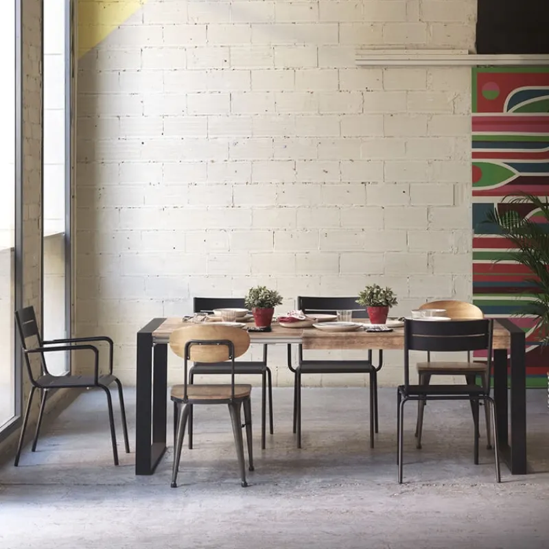 Jayso Austin Chaise industrielle vintage en bois et métal> Chaise De Cuisine|Chaise De Salle à Manger