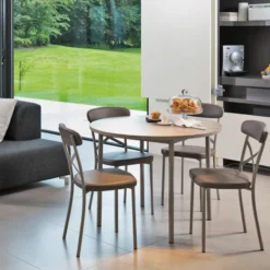 Perfecta Basic Table de cuisine ronde en stratifié avec pieds en métal> Table De Cuisine