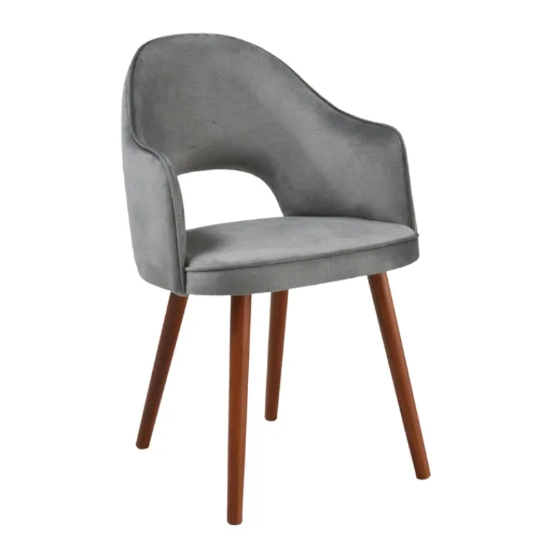 Sessio Bistrot Fauteuil cosy en tissu avec dossier ajouré et pieds bois> Chaise De Salle à Manger|Chaise Salon