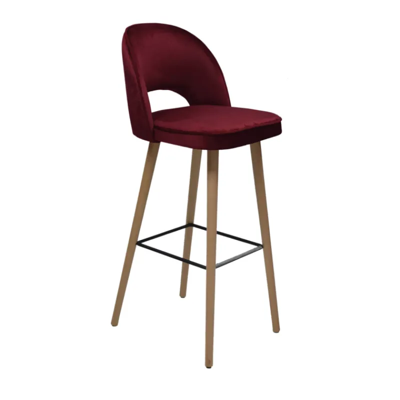 Sessio Bistrot Tabouret de bar en tissu dossier ajouré avec pieds en bois> Tabouret De Bar (assise +/- 80 Cm)