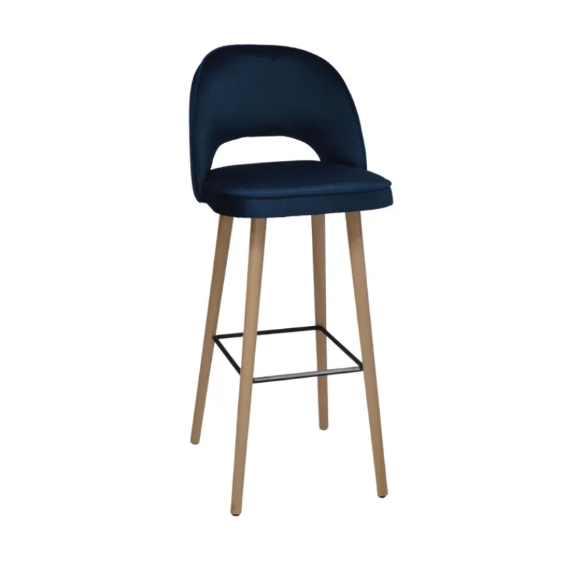 Sessio Bistrot Tabouret de bar en tissu dossier ajouré avec pieds en bois> Tabouret De Bar (assise +/- 80 Cm)