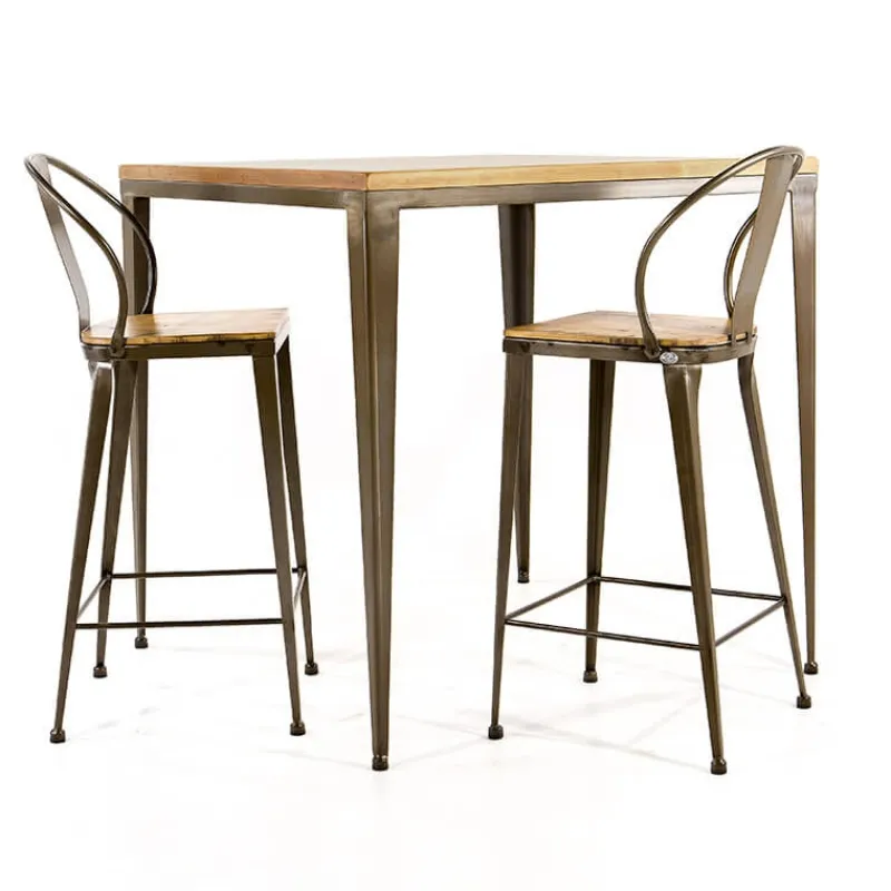 Jayso Bolonia AM412 Table industrielle carrée en métal et bois> Table De Cuisine