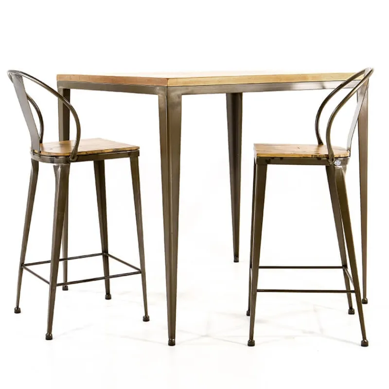 Jayso Bolonia AM412 Table industrielle carrée en métal et bois> Table De Cuisine