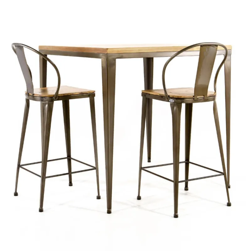 Jayso Bolonia AM412 Table industrielle carrée en métal et bois> Table De Cuisine