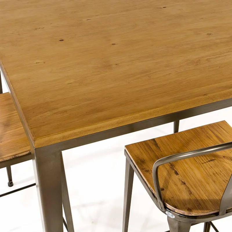 Jayso Bolonia AM412 Table industrielle carrée en métal et bois> Table De Cuisine