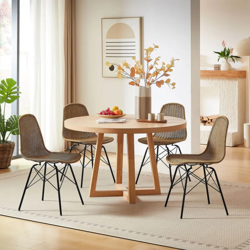 BornéoChaise tressée bohème avec pieds Eiffel> Chaise De Salle à Manger|Chaise Salon