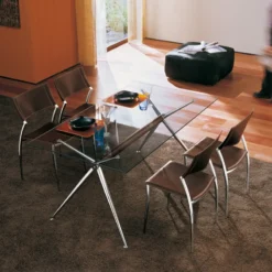 Midj Brioso ® Table en verre design avec pieds en X métalliques><noscript><img width=