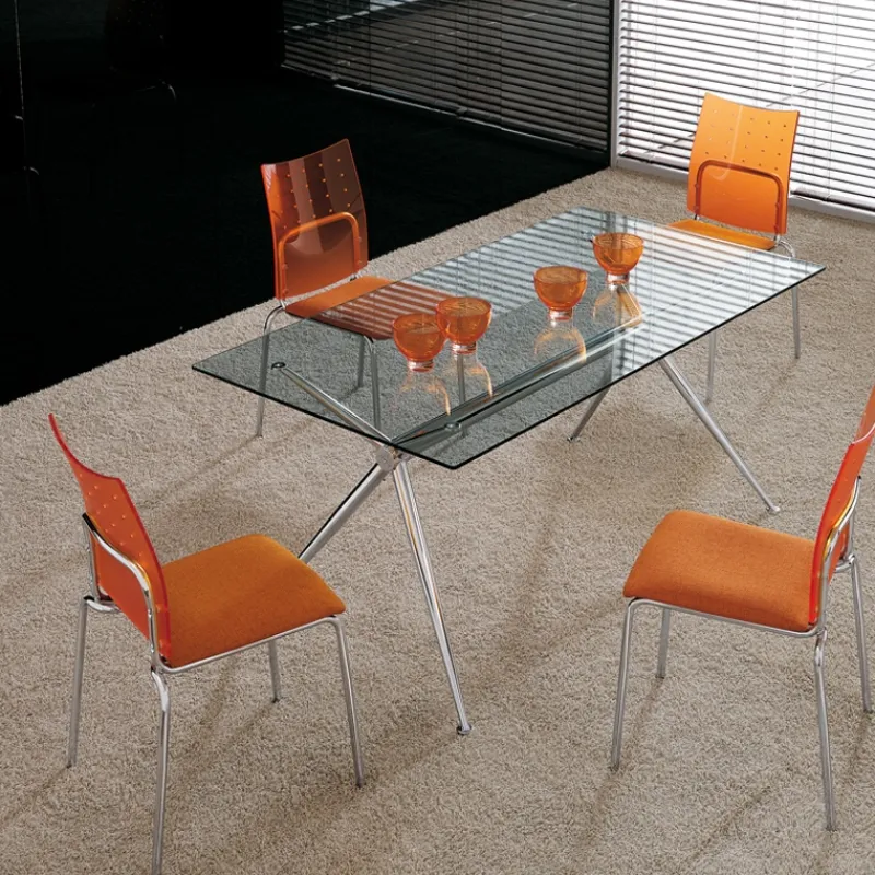 Midj Brioso ® Table en verre design avec pieds en X métalliques> Table De Salle à Manger