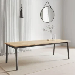 Perfecta Bérénice Table extensible en mélaminé chêne naturel avec pieds en métal noir> Table De Salle à Manger