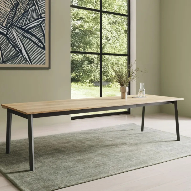 Perfecta Bérénice Table extensible en mélaminé chêne naturel avec pieds en métal noir> Table De Salle à Manger