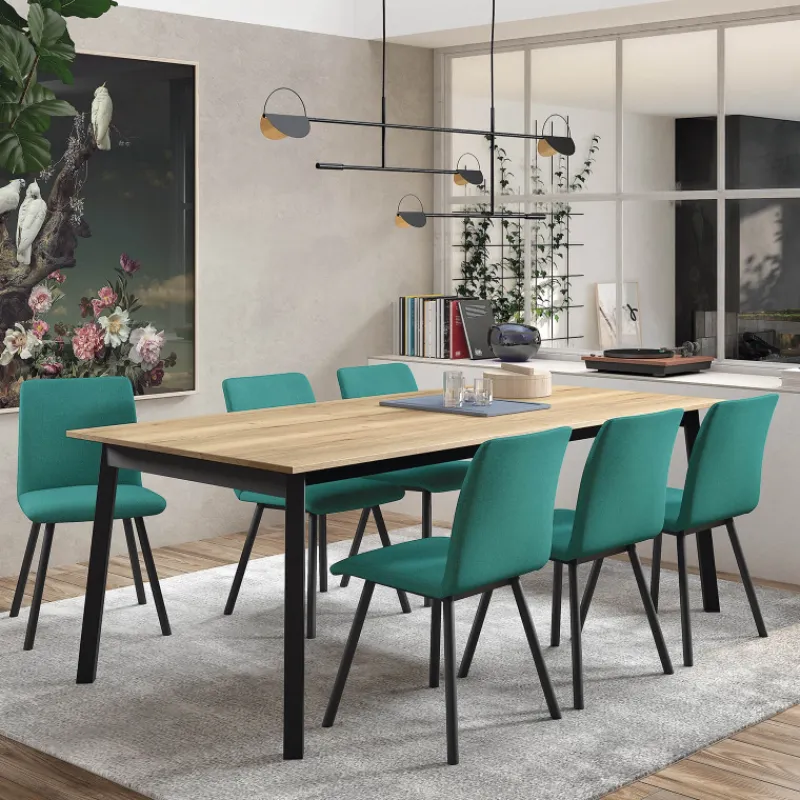 Perfecta Bérénice Table extensible en mélaminé chêne naturel avec pieds en métal noir> Table De Salle à Manger