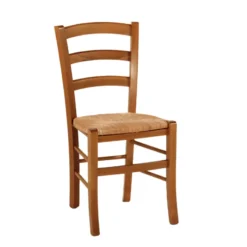 Brocéliande Chaise de cuisine rustique en bois massif et paille><noscript><img width=