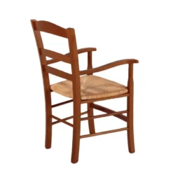 Brocéliande Fauteuil en bois rustique et paille><noscript><img width=