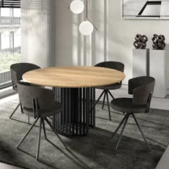 Perfecta Canvas Table design ronde avec pied central en métal> Table De Salle à Manger