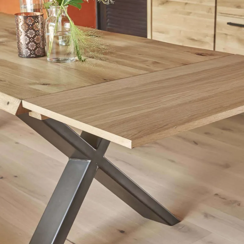 Corom export Carte Table extensible rectangulaire en chêne massif et métal pieds en X> Table De Salle à Manger