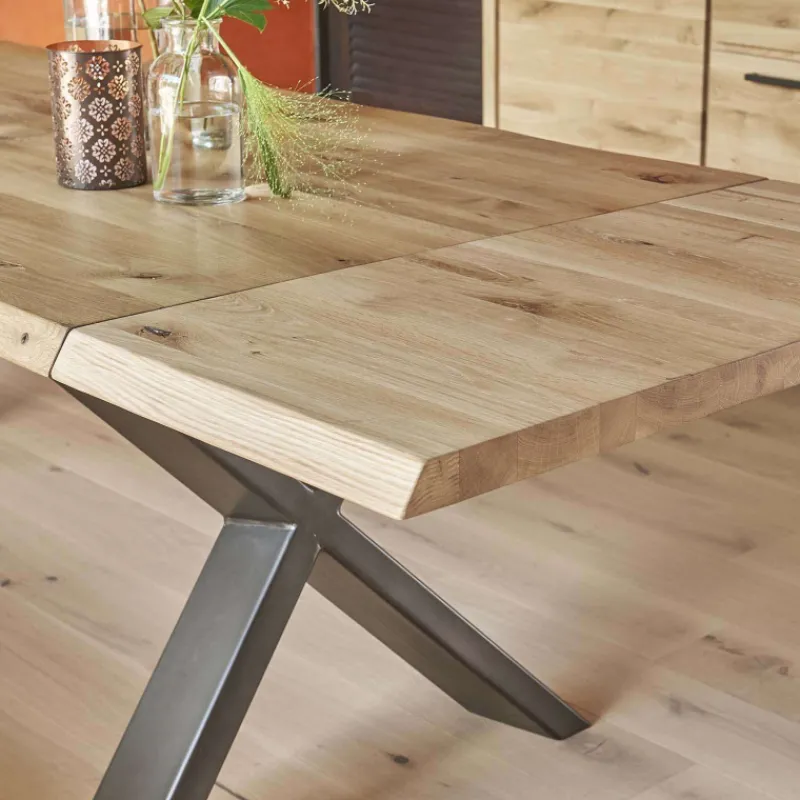 Corom export Carte Table extensible rectangulaire en chêne massif et métal pieds en X> Table De Salle à Manger