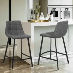 CarviTabouret matelassé hauteur snack en tissu><noscript><img width=
