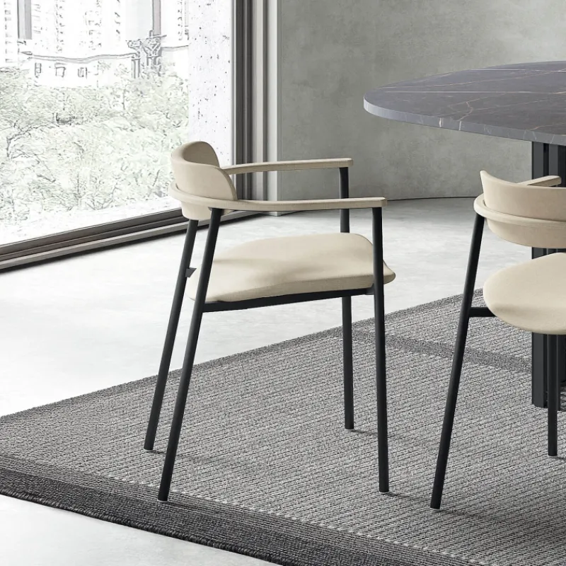 Perfecta Cassis Fauteuil moderne en tissu avec accoudoirs et pieds en métal> Chaise De Salle à Manger|Fauteuil De Salon