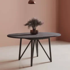 Perfecta Clair de Lune Table ronde extensible en stratifié imitation marbre avec pieds en métal anthracite> Table De Salle à Manger