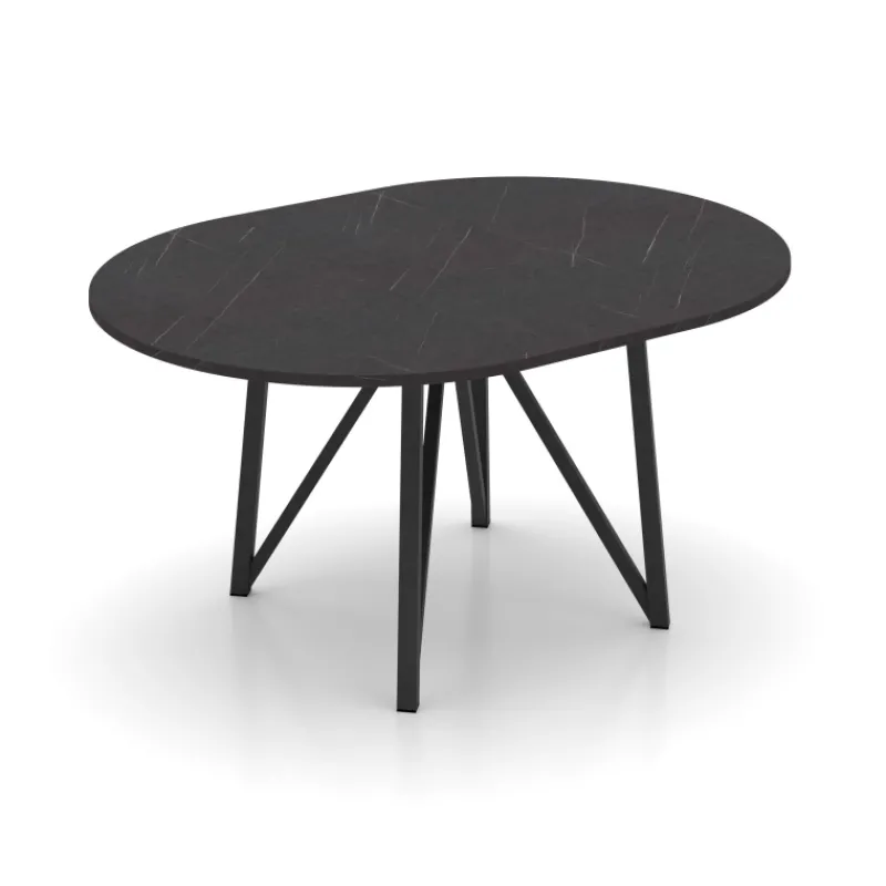 Perfecta Clair de Lune Table ronde extensible en stratifié imitation marbre avec pieds en métal anthracite> Table De Salle à Manger