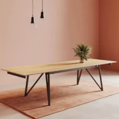 Perfecta Claire Table design extensible en mélaminé imitation chêne naturel avec pieds en métal noir> Table De Salle à Manger